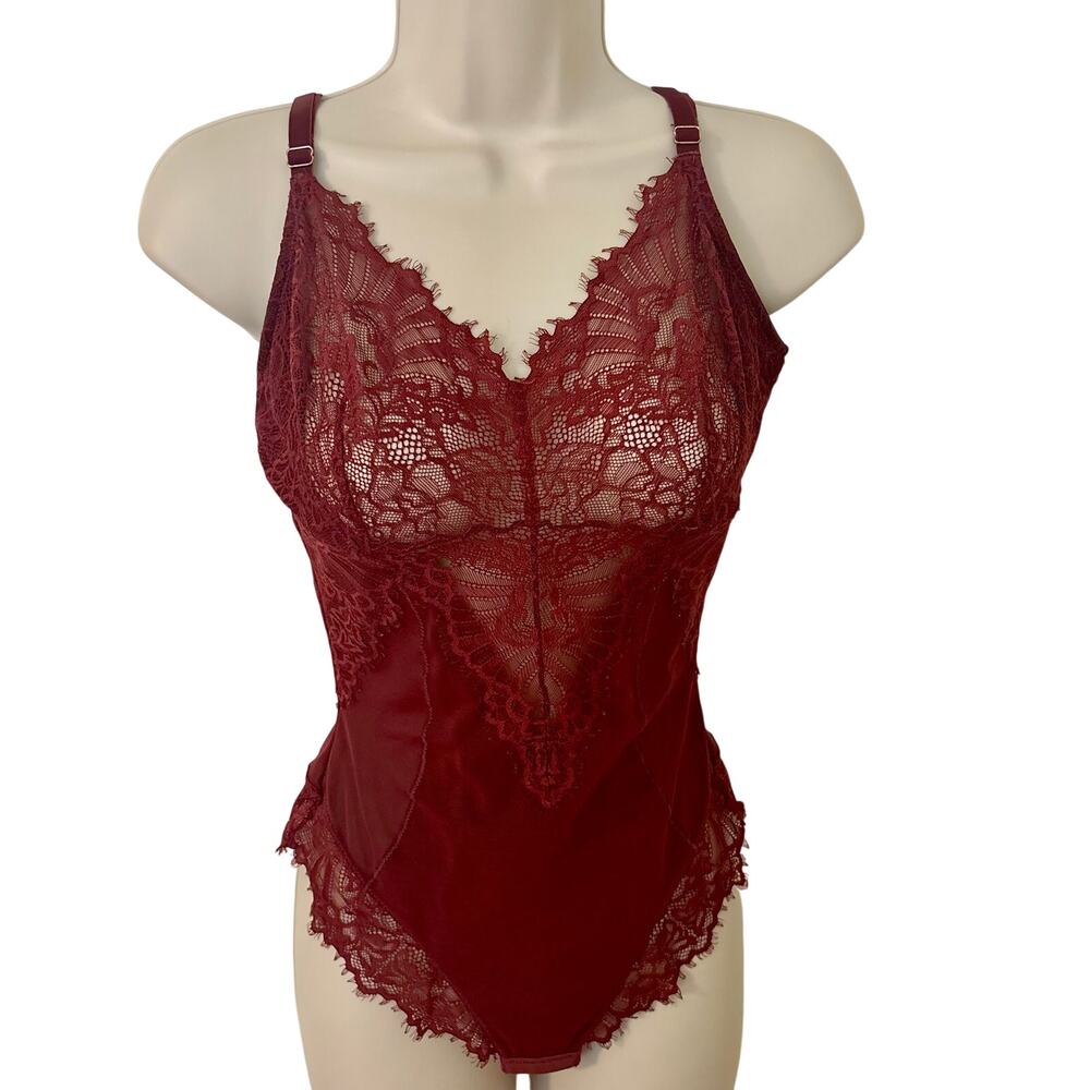 Pinsy Maroon Sculpting Lace Shaper Bodysuit Lingerie Shapewear Coquette